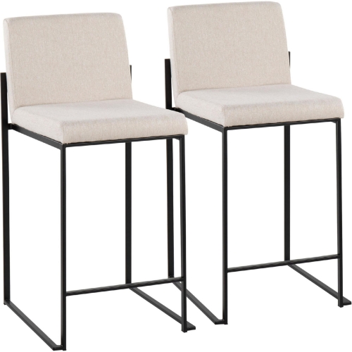 Fuji High Back 26" Counter Stool in Beige Fabric & Black Steel (Set of 2)